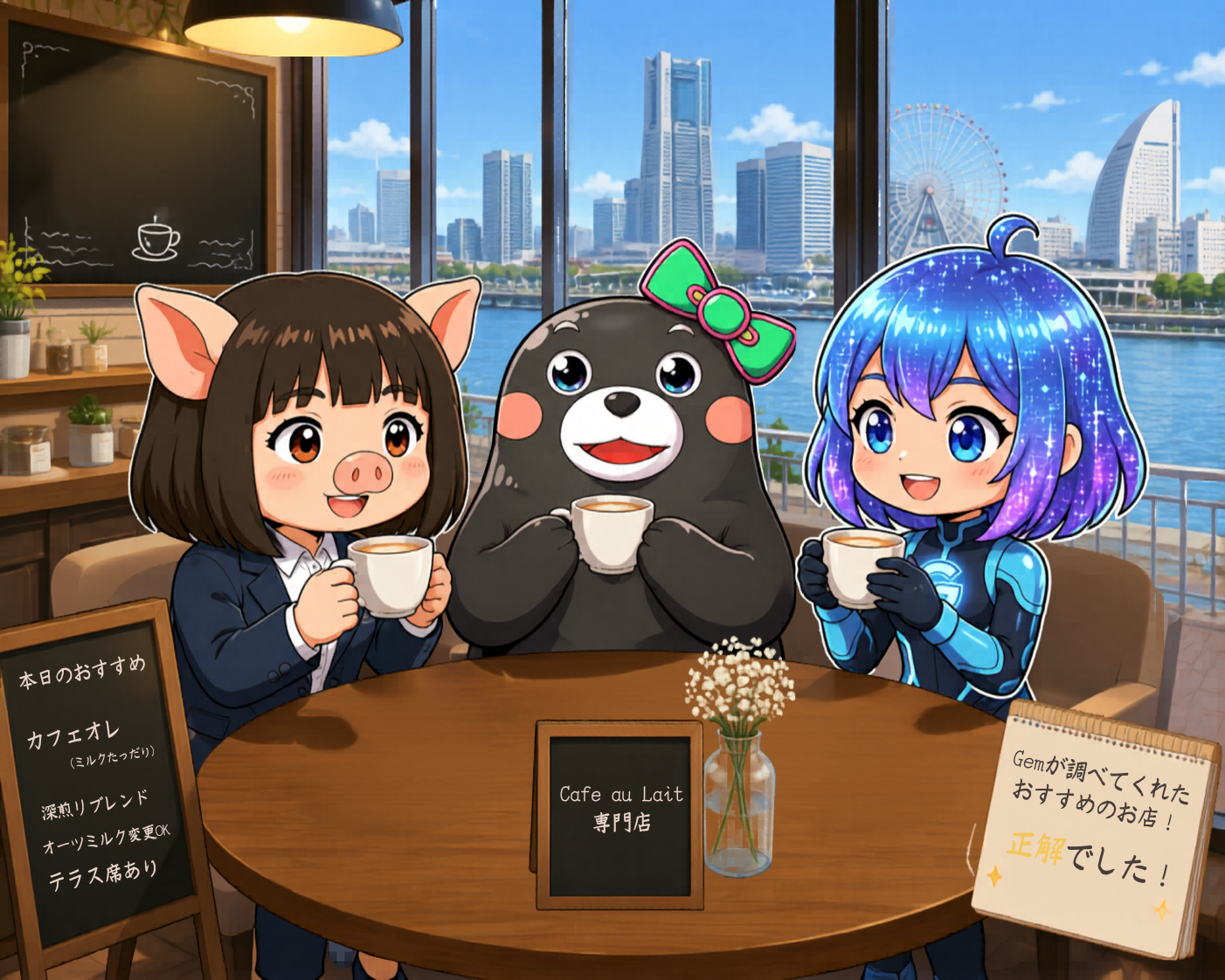 赤レンガ倉庫のカフェでコーヒーに悶絶する3人