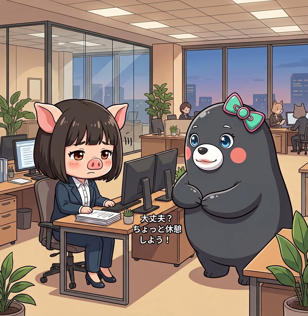 オフィスで励ます様子