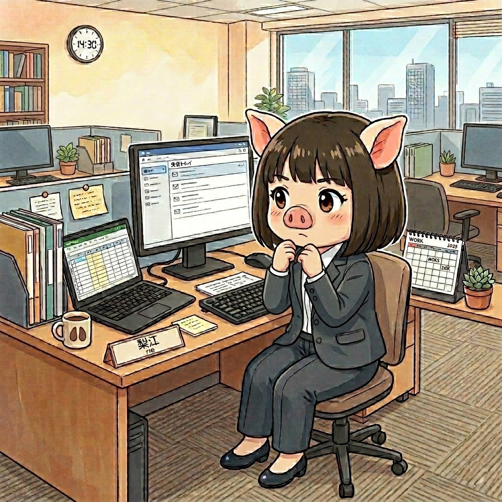 オフィスでPC作業中